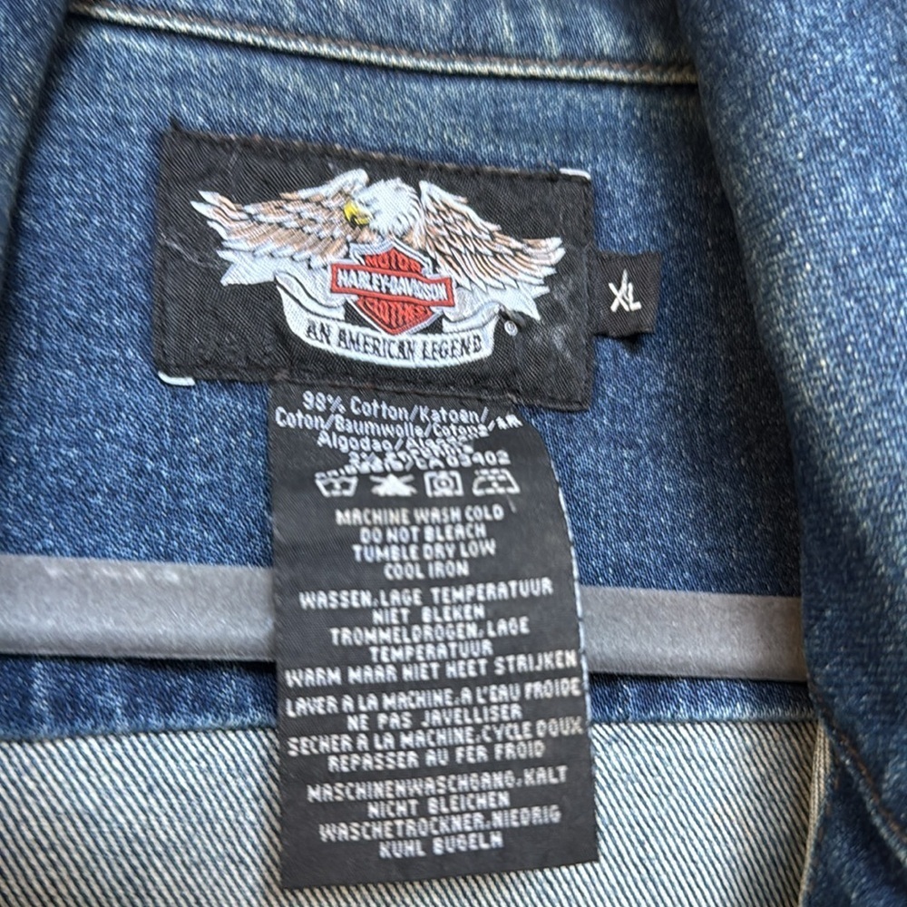 Harley-Davidson Blue Denim Jean Vest with White and Orange Logo - Picture 5 of 8